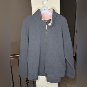 Old Navy Gray Sherpa Pullover with Pink Lining Size XXL Classic Neutral Cozy